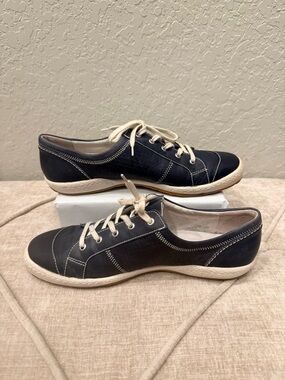 Joseph Siebel Navy Lace-Up Sneakers with Cream Trim